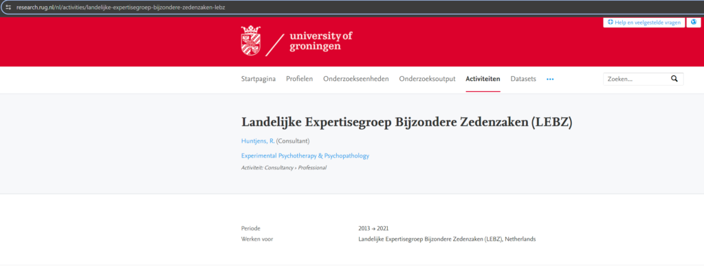 This image shows that Huntjens worked for the LEBZ until 2021, but in 2021, they no longer made public who they work with.